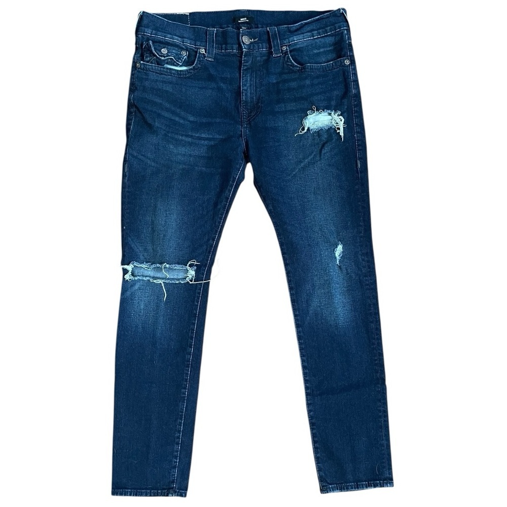 True Religion Slim Rocco Flap Embroidered Jeans Size 38x34 distressed dark Y2K